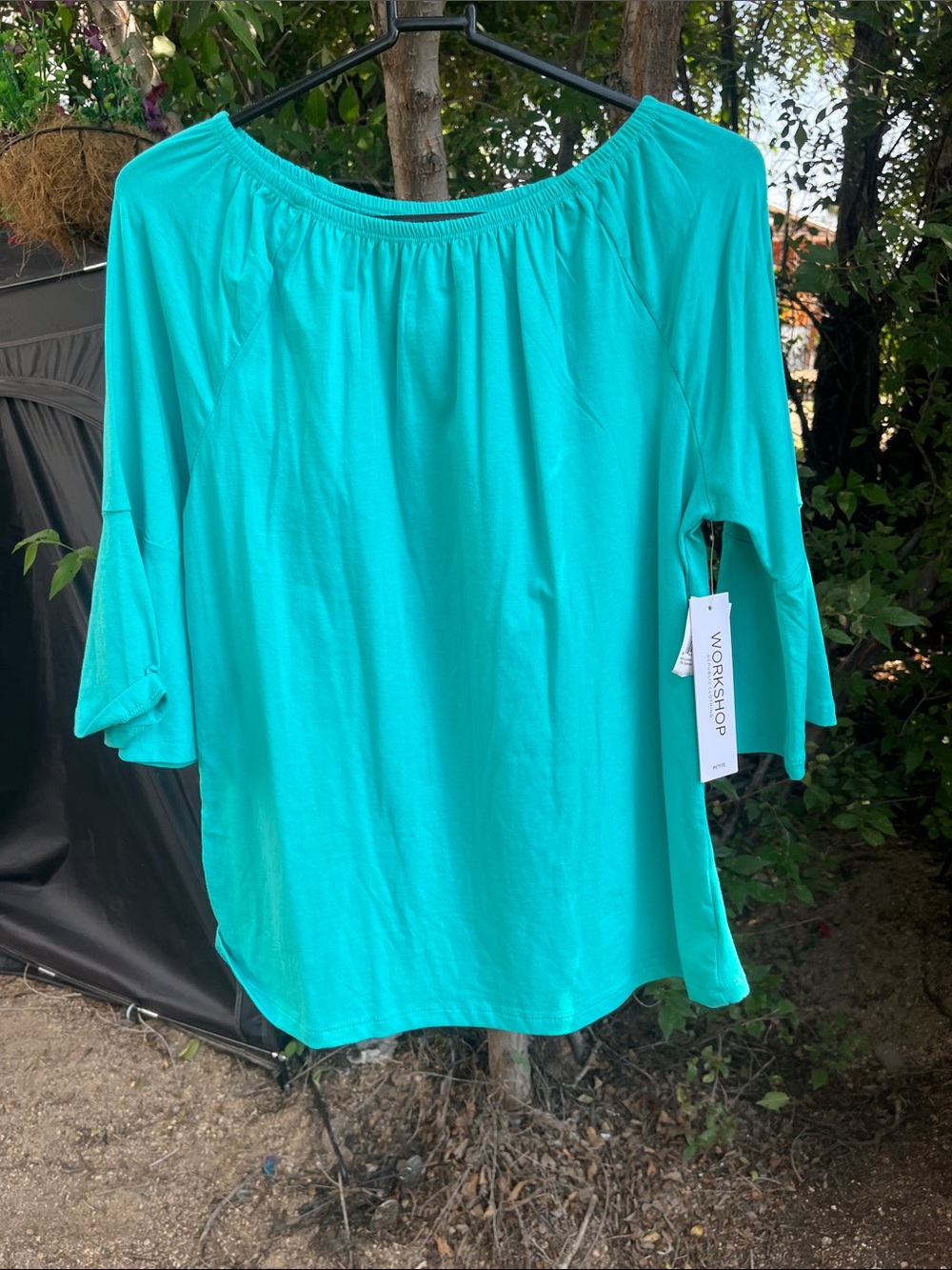 Workshop Republic Clothing Teal Off-Shoulder Tunic Top